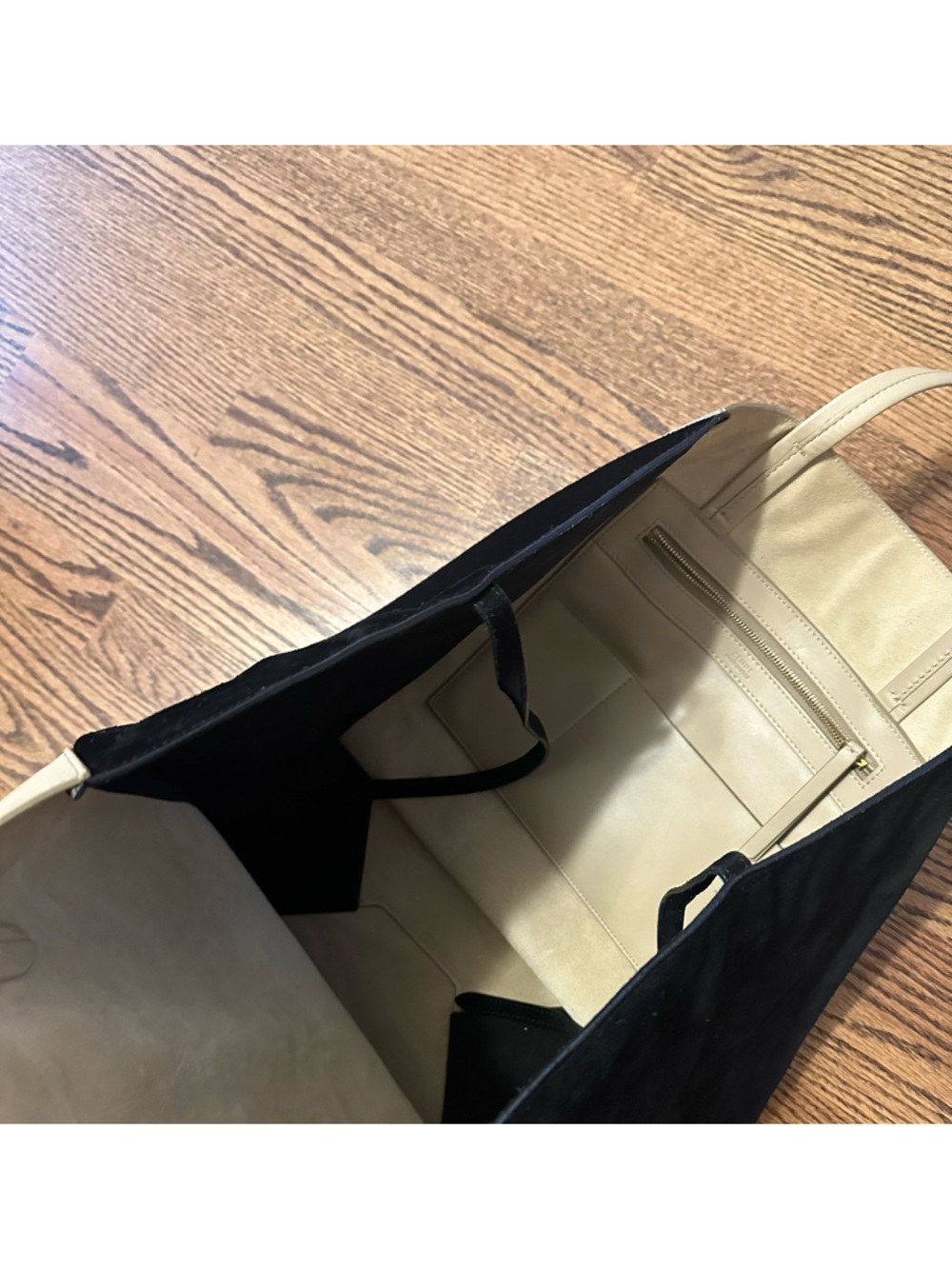 Celine Medium Phantom Cabas in Beige and Black Suede - Picture 7 of 15